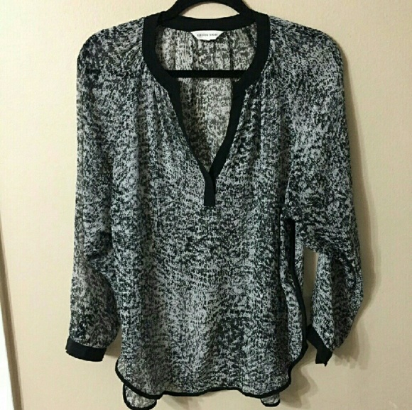 REBECCA TAYLOR Sheer Textured Silk Print Top Sz 10 - Picture 1 of 7